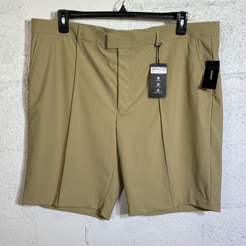 Alfani Men's Alfatech Regular-Fit Pintucked 10" Suit Shorts, med beige 40W $60